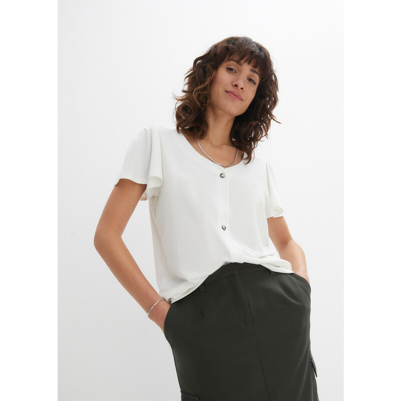 bonprix Triko s knoflíkovou légou béžová Žena 90405419