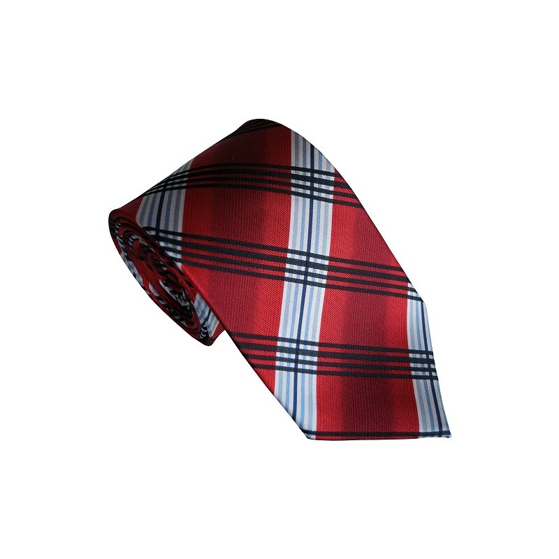 Červená kravata Beytnur 234-1 modré a černé pruhy