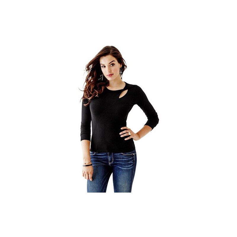 Svetr Guess Holly Long-Sleeve Twist-Front Sweater černý