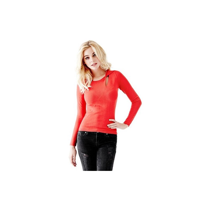 Svetr Guess Holly Long-Sleeve Twist-Front Sweater červený