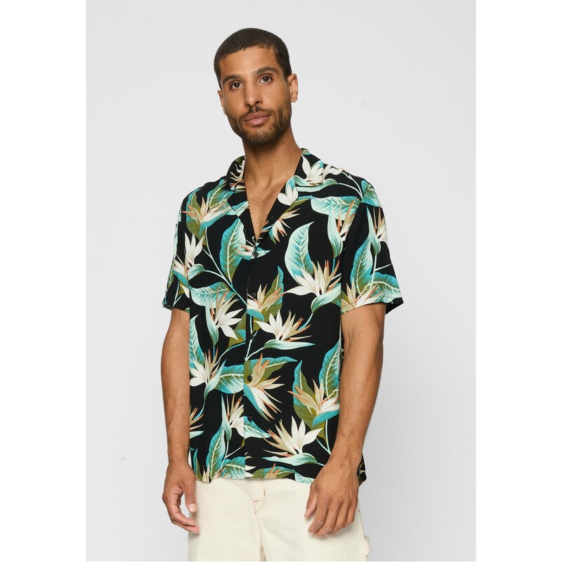 Urban Classics Blossoms Resort Shirt černá/květinová