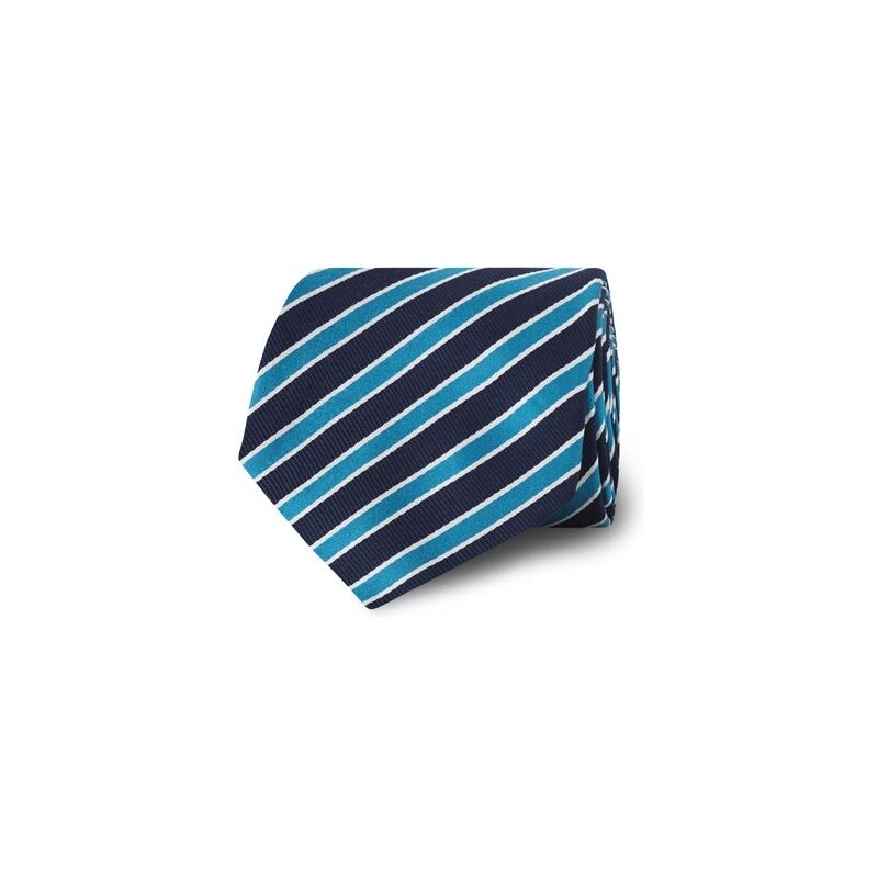T.M.Lewin Navy Aqua Ribbon Stripe Silk Tie