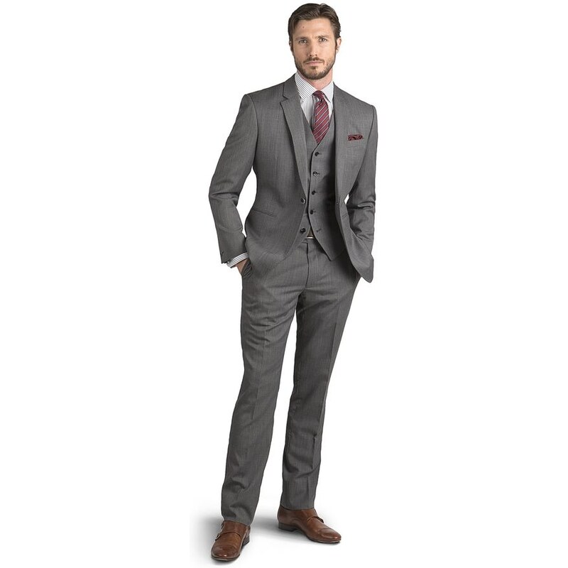 T.M.Lewin Malden Light Grey Sharkskin 1-Button Slim Fit Suit