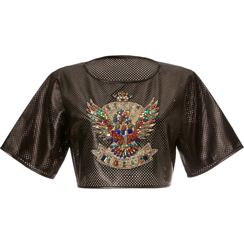 Emilio Pucci Mesh Leather Embellished Crop Top