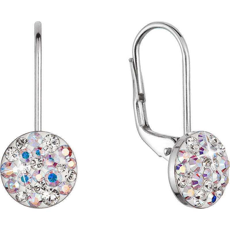 Stříbrné náušnice visací s krystaly Swarovski ab efekt malé