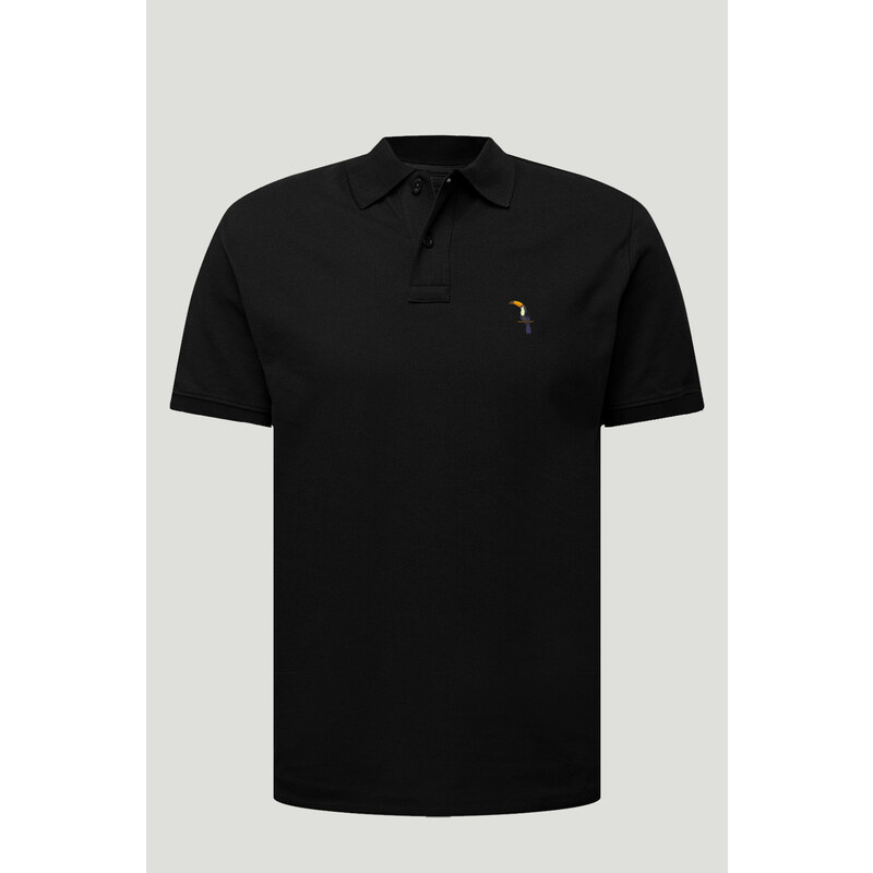 Polo Tričko Slim Fit, Barva Černá, s Potiskem Toucan