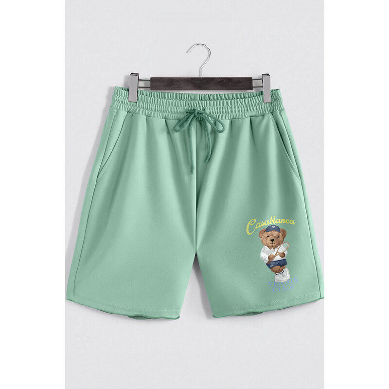 Šortky, Barva Světle Zelená, s Potiskem Tennis Teddy