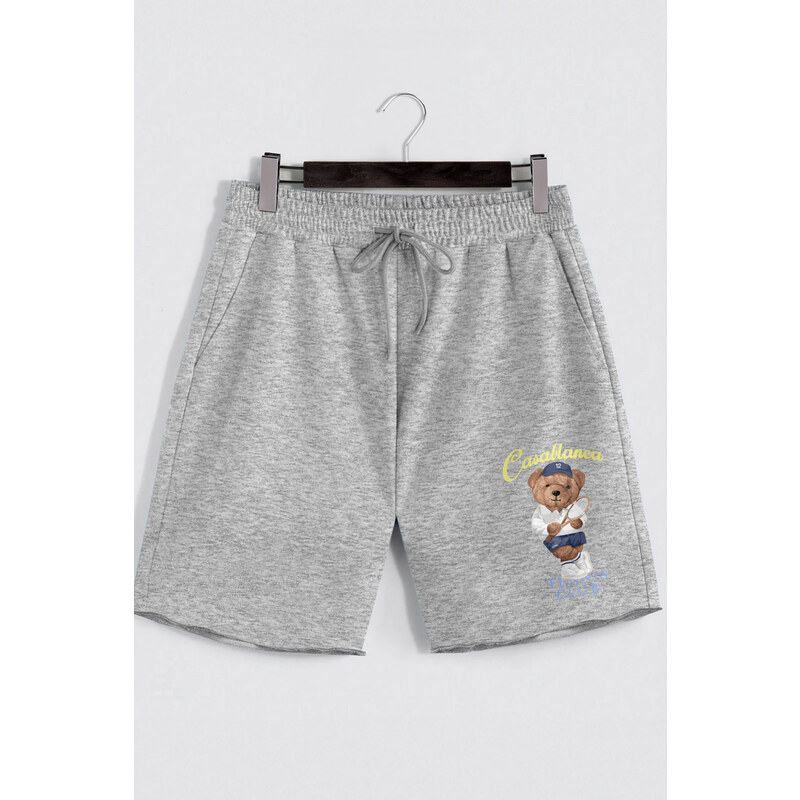 Šortky, Barva Šedá, s Potiskem Tennis Teddy