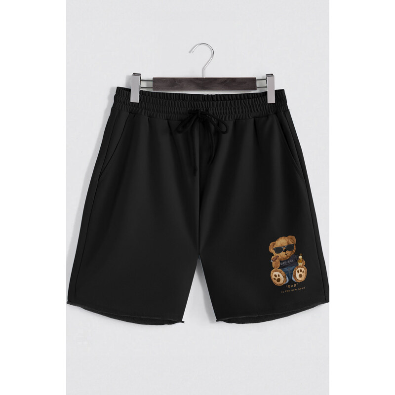 Šortky, Barva Černá, s Potiskem Bad Boy Teddy