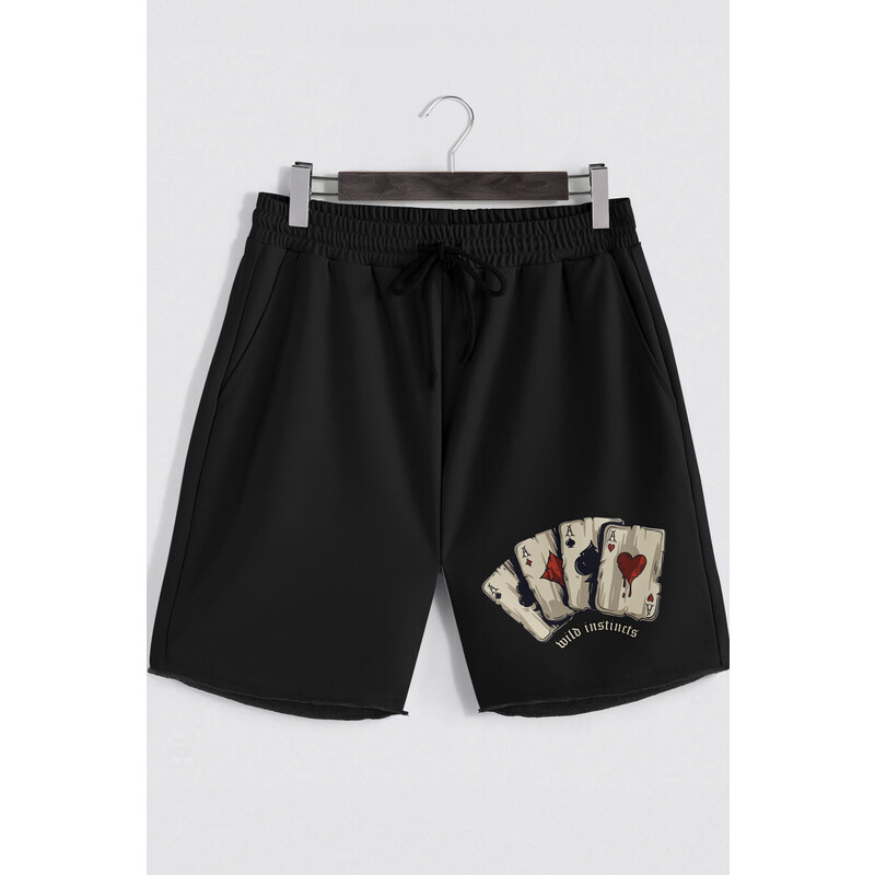 Šortky, Barva Černá, s Potiskem Wild Cards