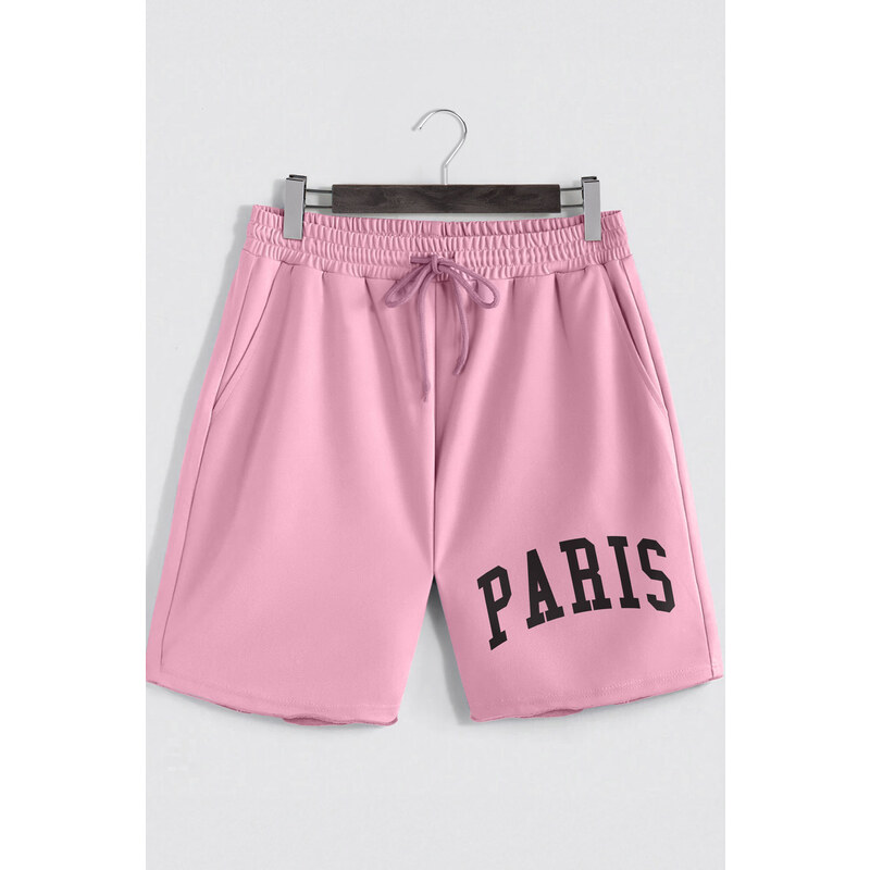 Šortky, Barva Růžová, s Potiskem Paris Letters