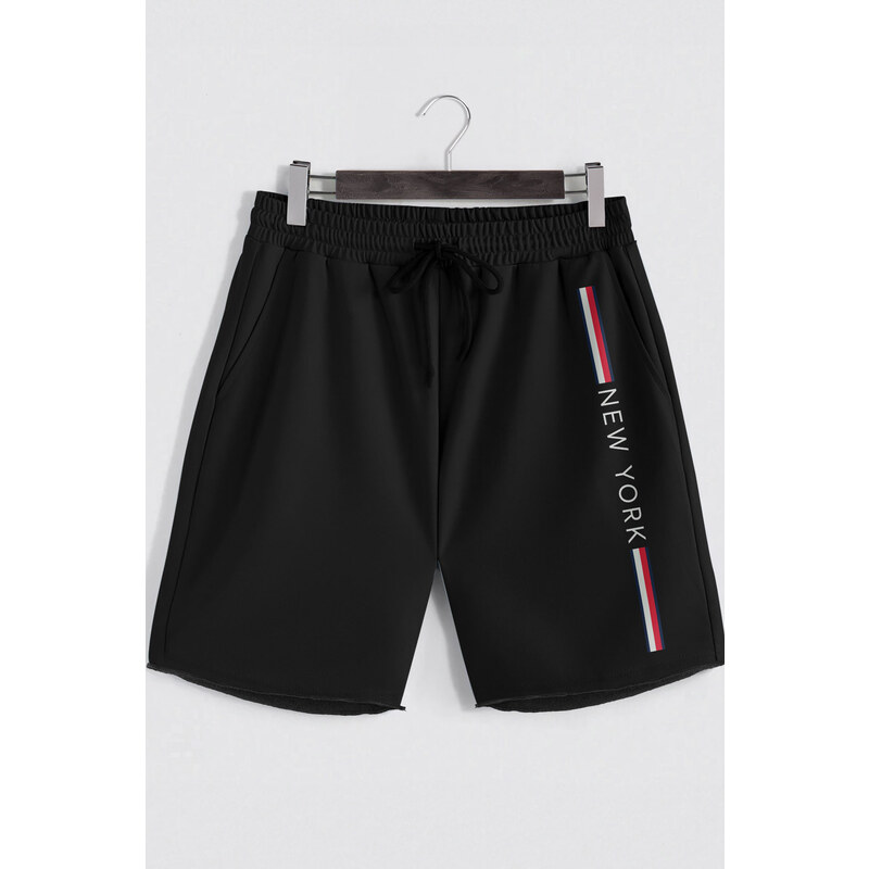 Šortky, Barva Černá, s Potiskem New York Stripe