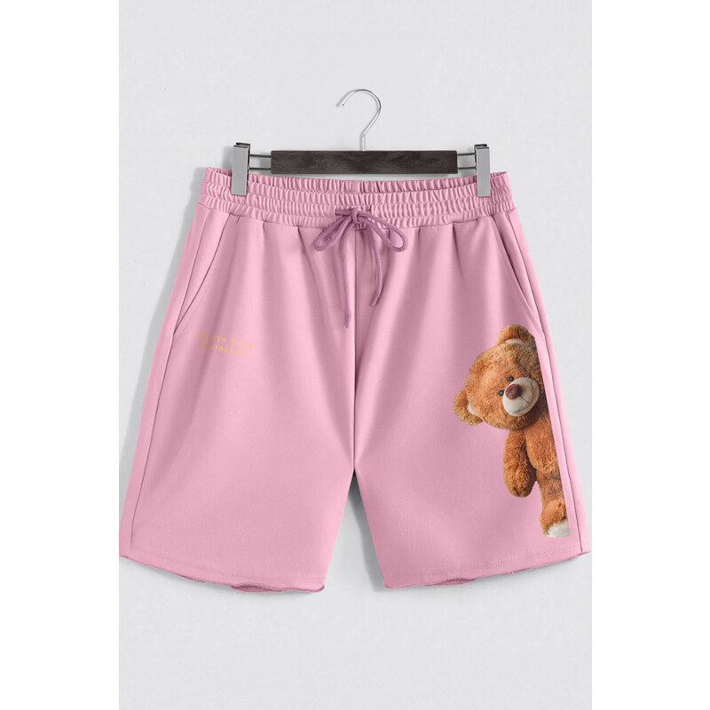 Šortky, Barva Růžová, s Potiskem Kind Teddy