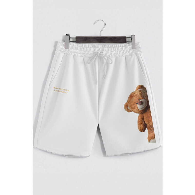 Šortky, Barva Bílá, s Potiskem Kind Teddy