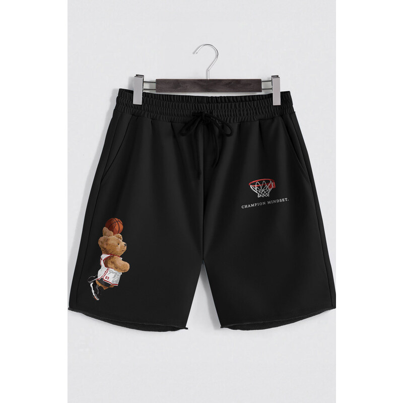 Šortky, Barva Černá, s Potiskem Champion Mindset Teddy