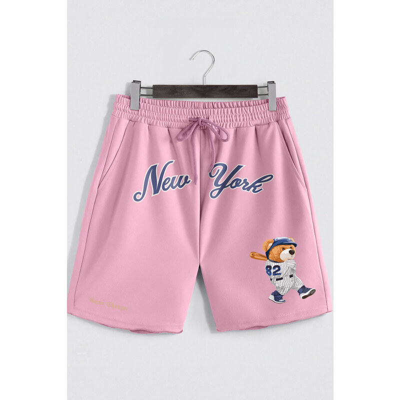 Šortky, Barva Růžová, s Potiskem Baseball Teddy