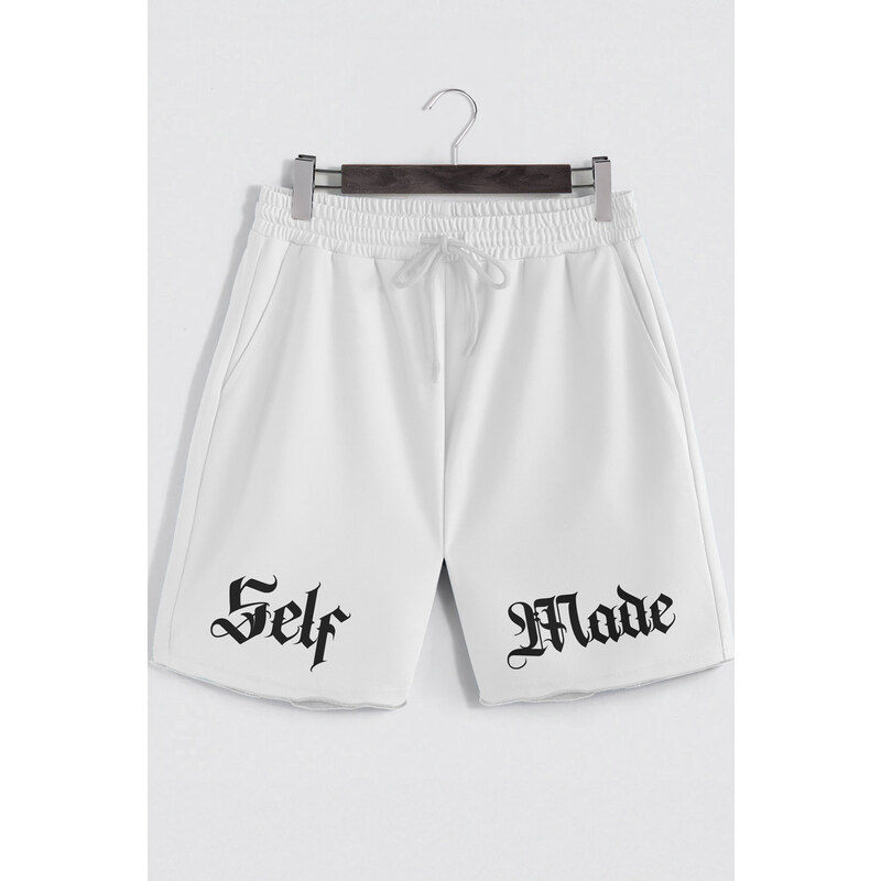 Šortky, Barva Bílá, s Potiskem Self Made Man