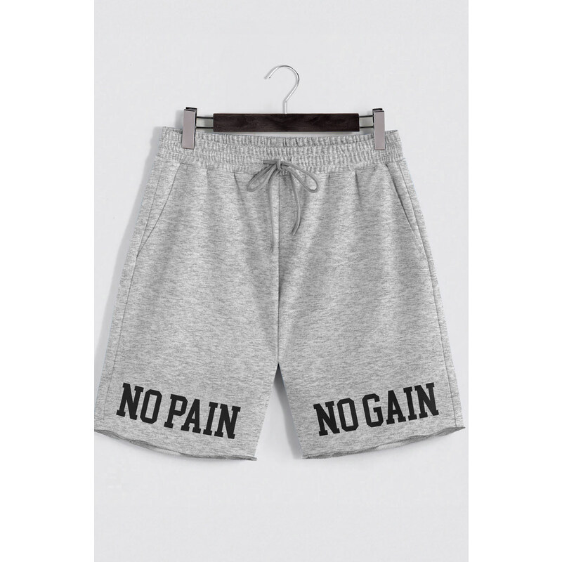 Šortky, Barva Šedá, s Potiskem No Pain No Gain
