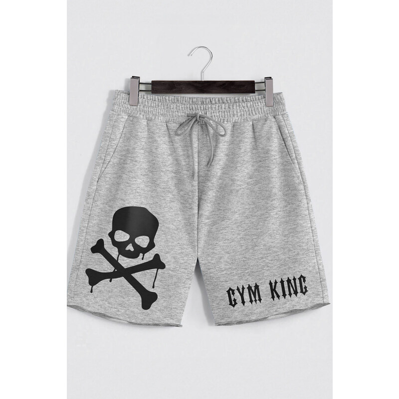Šortky, Barva Šedá, s Potiskem Pirate Gym King