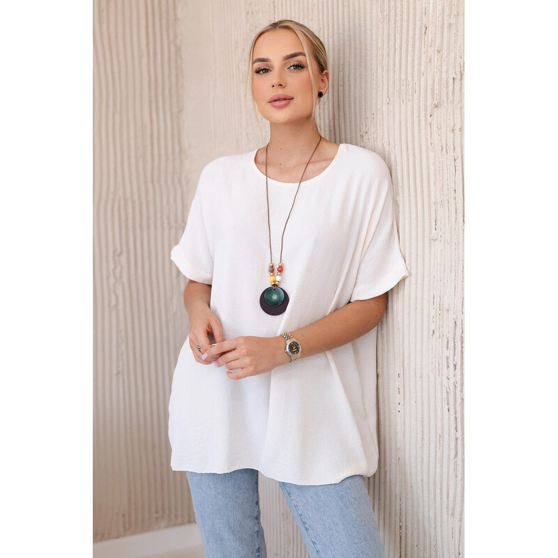 K-Fashion Oversized halenka s přívěskem světle béžová