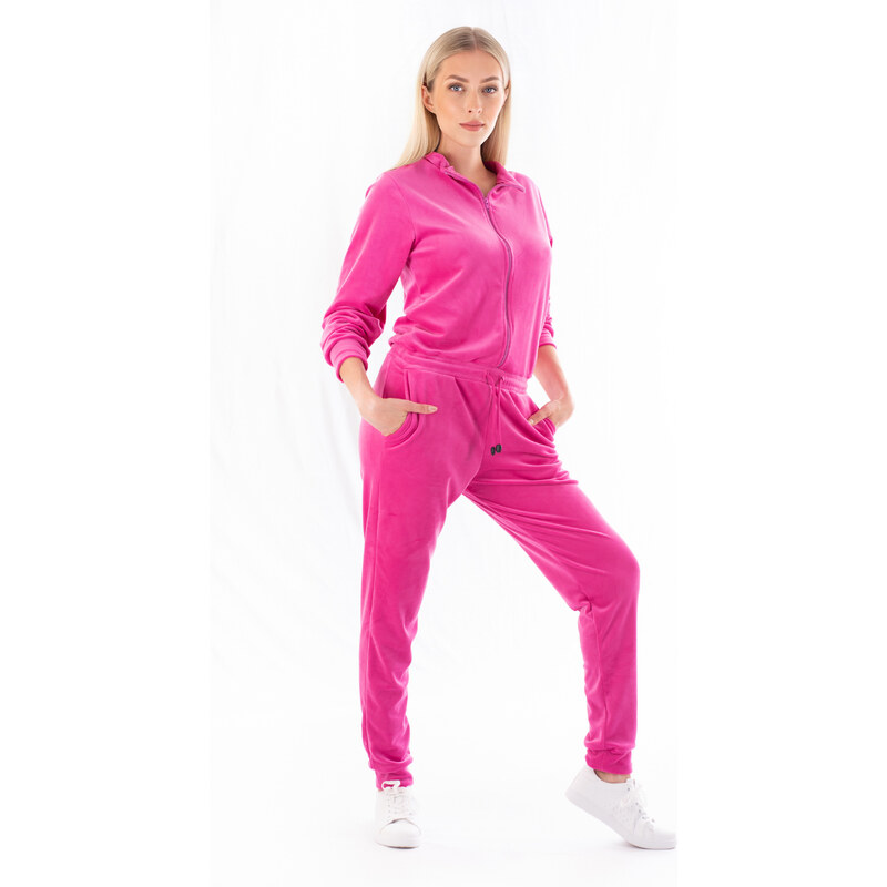 Dendy Dámský overal plyšový dlouhý Hot Pink 95259756