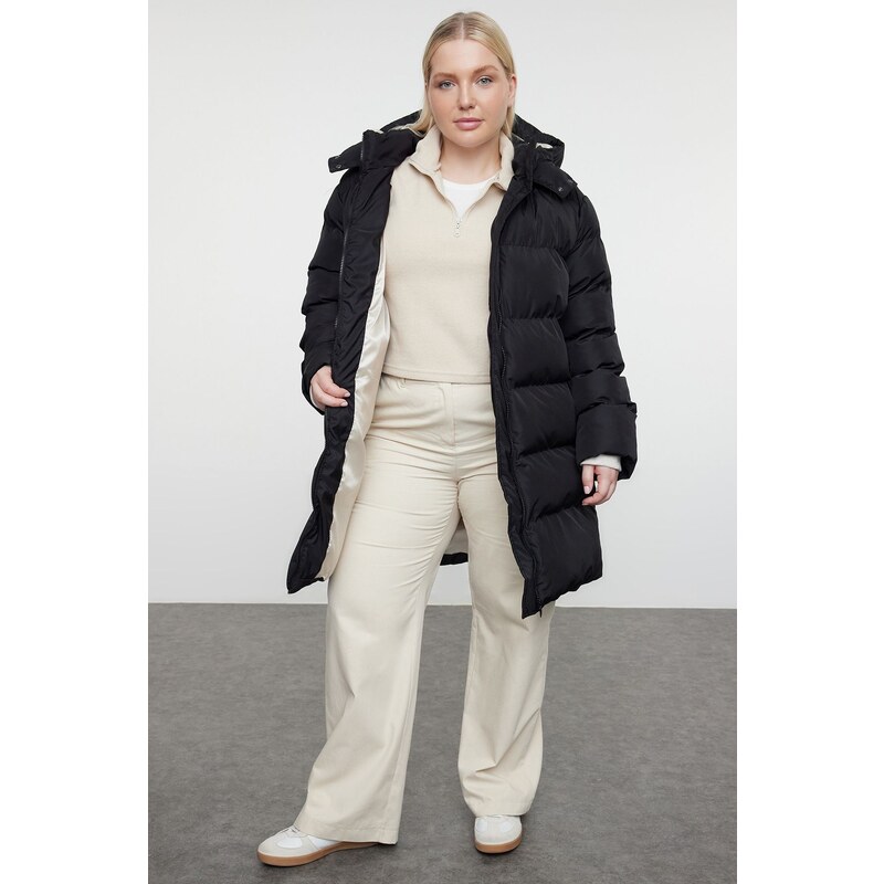 Trendyol Curve Black Regular Fit Contrast Lining Detailed Long Puffer 107262172