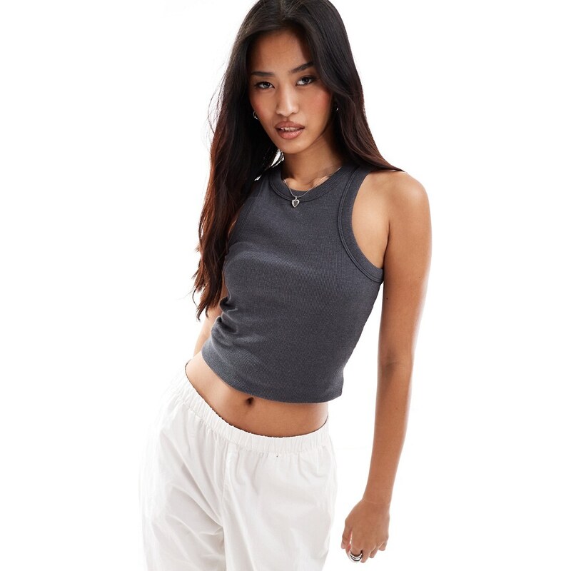 JJXX ribbed racer back vest in dark grey 95713329