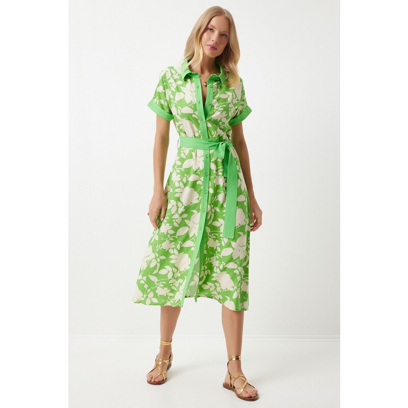 Happiness İstanbul Womens Vibrant Green Floral Summer Slim