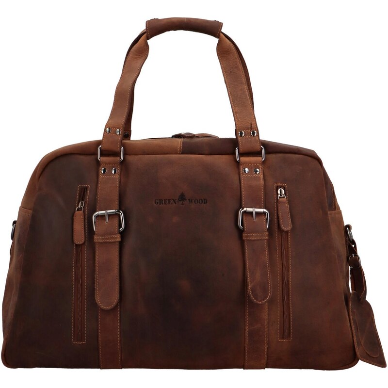 Green Wood Luxusní cestovní kožená taška Greenwood travel Sam, khaki 95726653