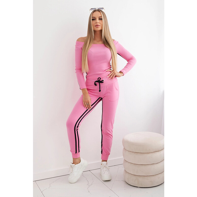 K-Fashion Sada s dvojitými pruhy světle růžová