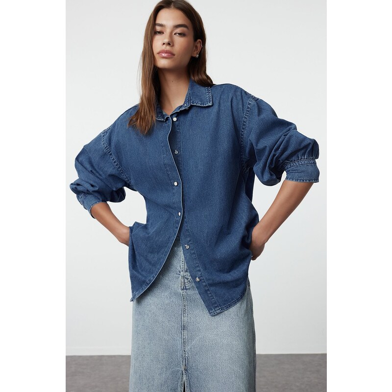 Trendyol námořnicky modrá oversized džínová košile 107065285