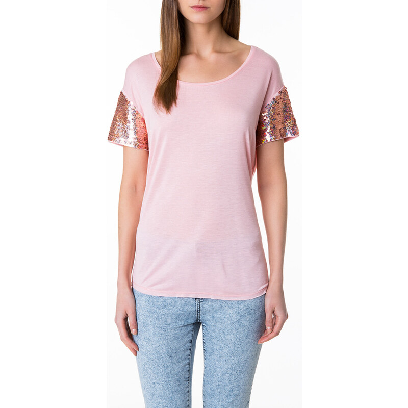 Tally Weijl Pink Metallic & Sequin Sleeve Top