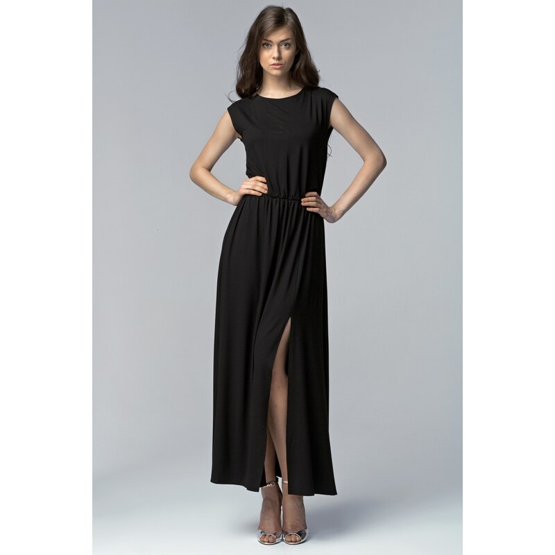 Dlouhé šaty s rozparkem Nife S61 černé