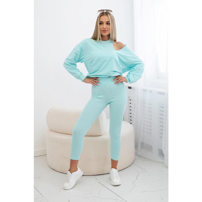MladaModa 3-dílný set mikina + top + legíny model 9441 mentolový