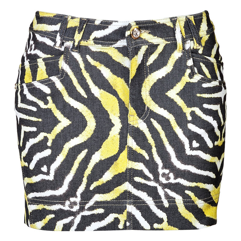 Just Cavalli Denim Zebra Print Mini-Skirt