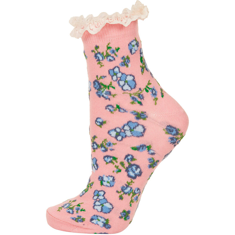 Topshop Spring Rose Lace Trim Ankle Socks