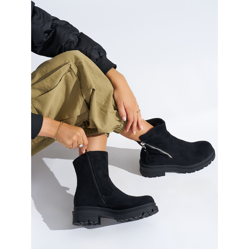 Shelvt Womens black ankle boots with a decorative zipper 107078316