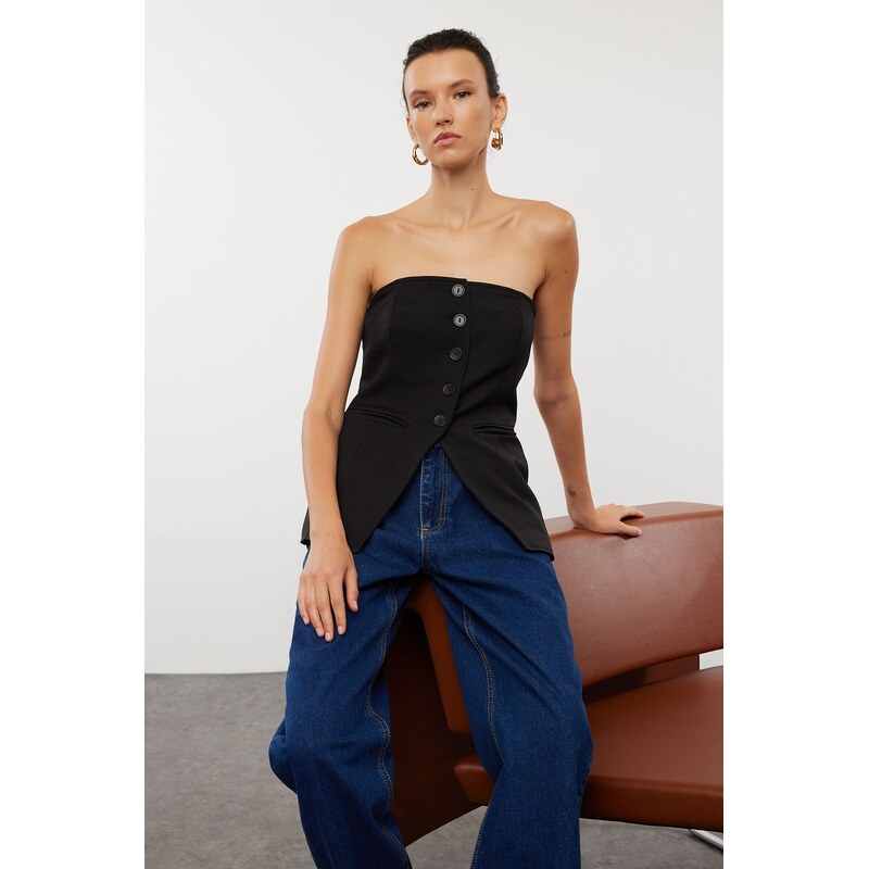 Trendyol Black Strapless Vest Woven Blouse 115723428