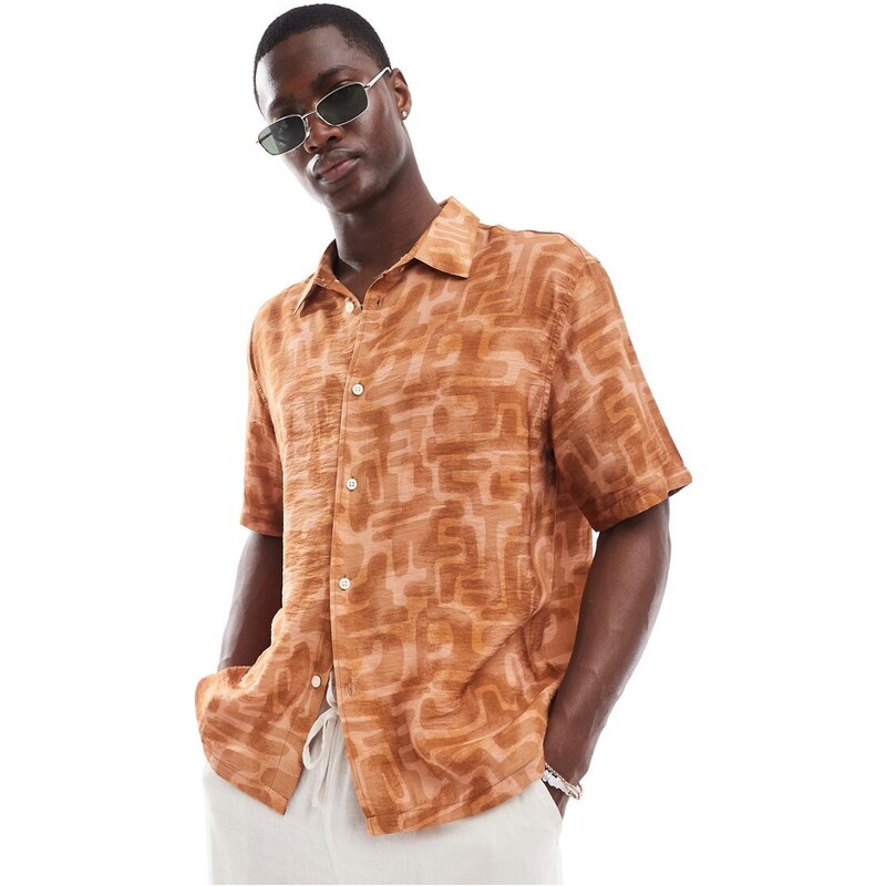 Bershka abstract graphic print shirt in burnt red 115718566