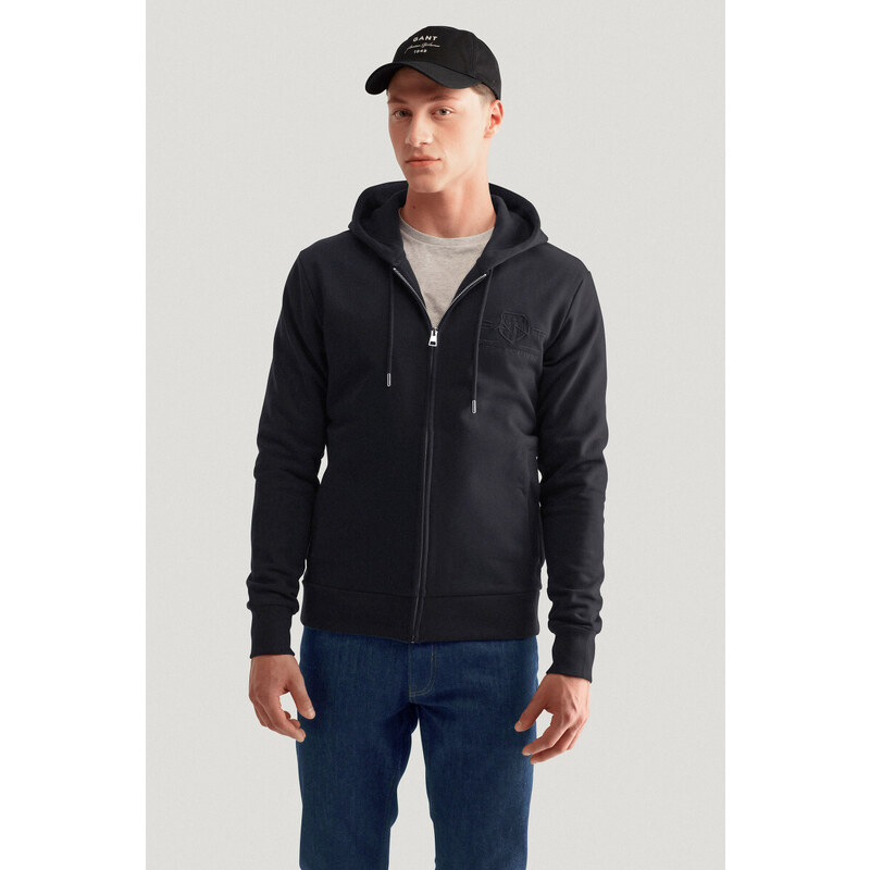 MIKINA GANT REG TONAL SHIELD FULL ZIP HOODIE BLACK