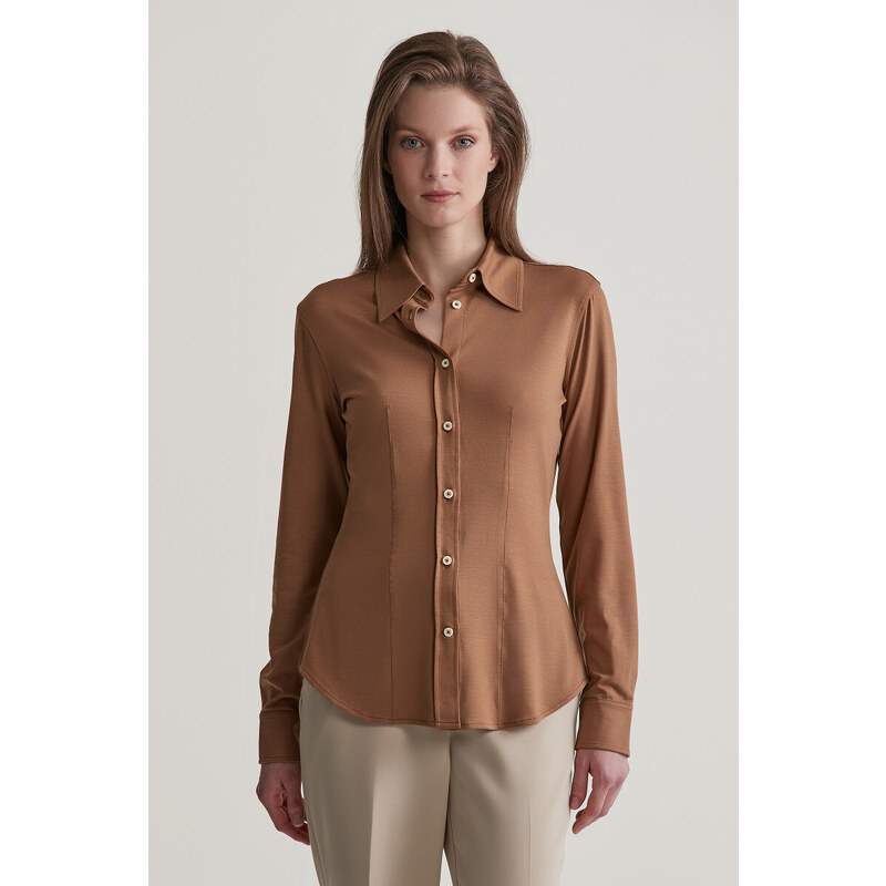 KOŠILE GANT SLIM JERSEY SHIRT ROASTED WALNUT