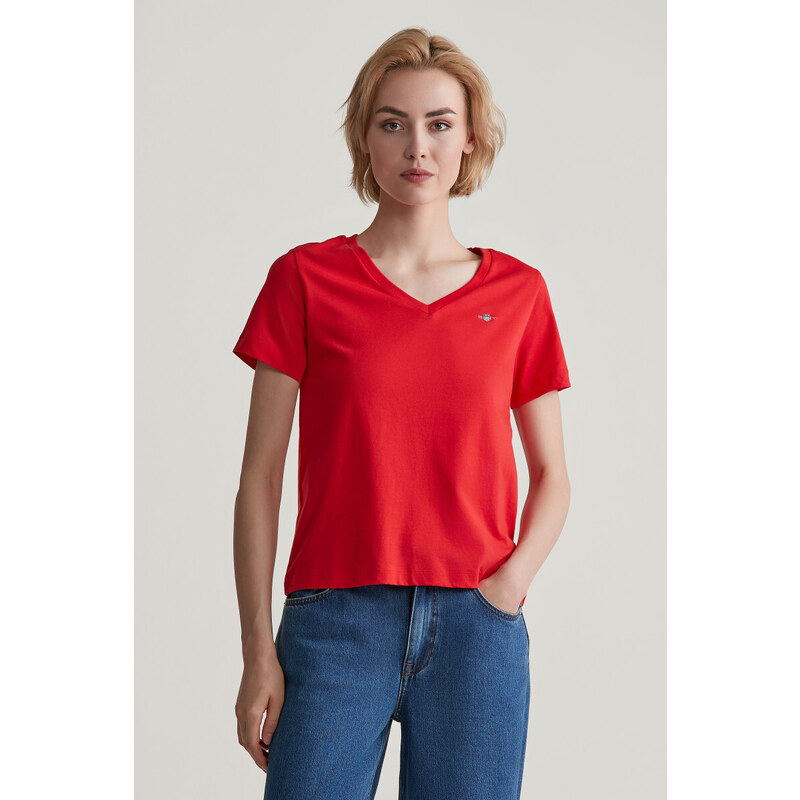 TRIČKO GANT REG SHIELD SS V-NECK T-SHIRT BRIGHT RED 90640099