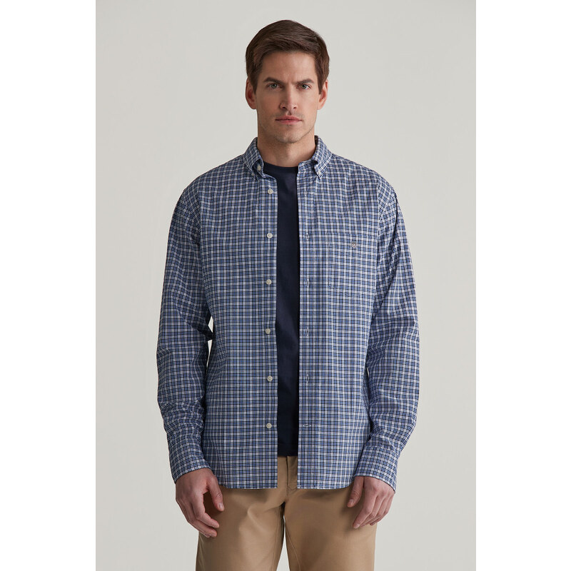 KOŠILE GANT REG POPLIN SMALL CHECK SHIRT COLLEGE BLUE
