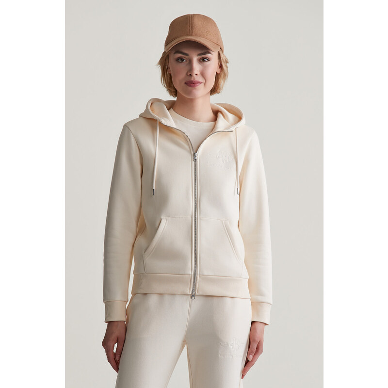 MIKINA GANT REG TONAL SHIELD ZIP HOODIE LINEN