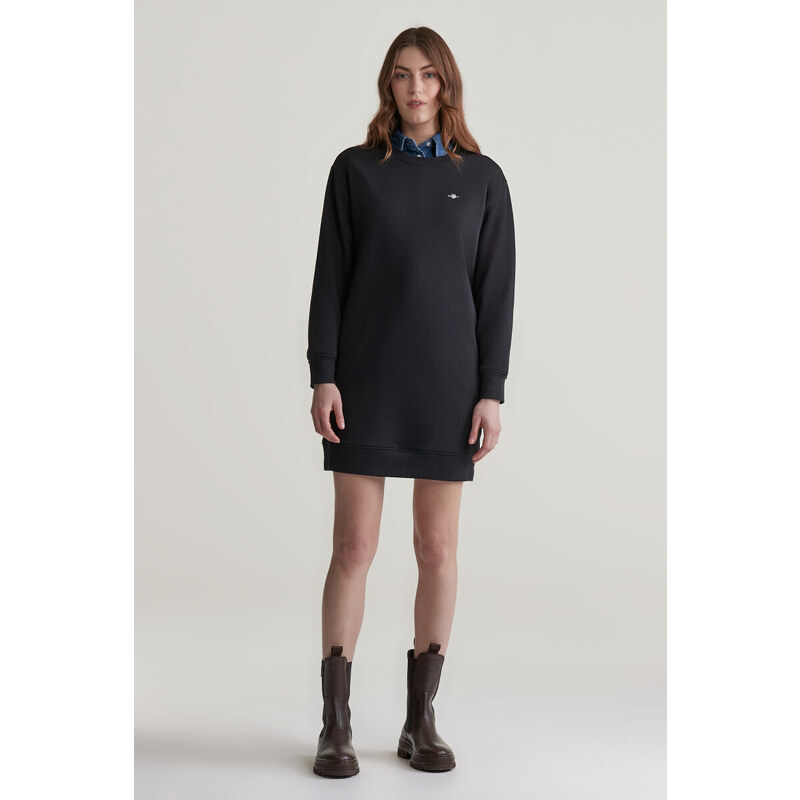 MIKINOVÉ ŠATY GANT REL SHIELD C-NECK SWEAT DRESS BLACK 96191919