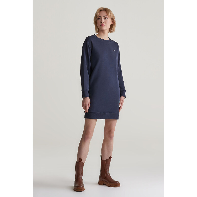 MIKINOVÉ ŠATY GANT REL SHIELD C-NECK SWEAT DRESS EVENING BLUE