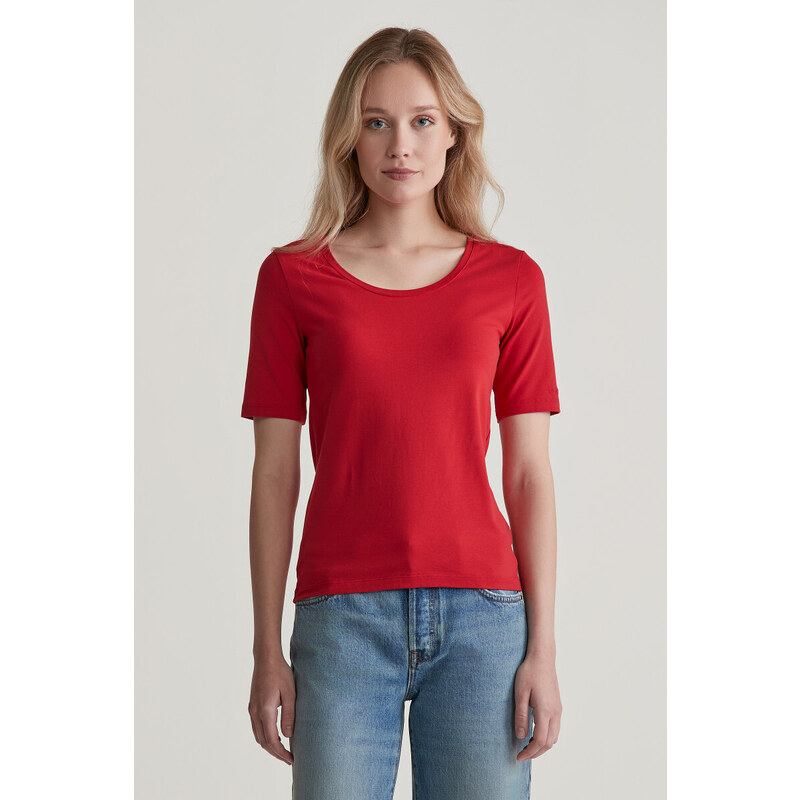TRIČKO GANT SLIM COT/ELA SS SCOOP NECK TOP RUBY RED