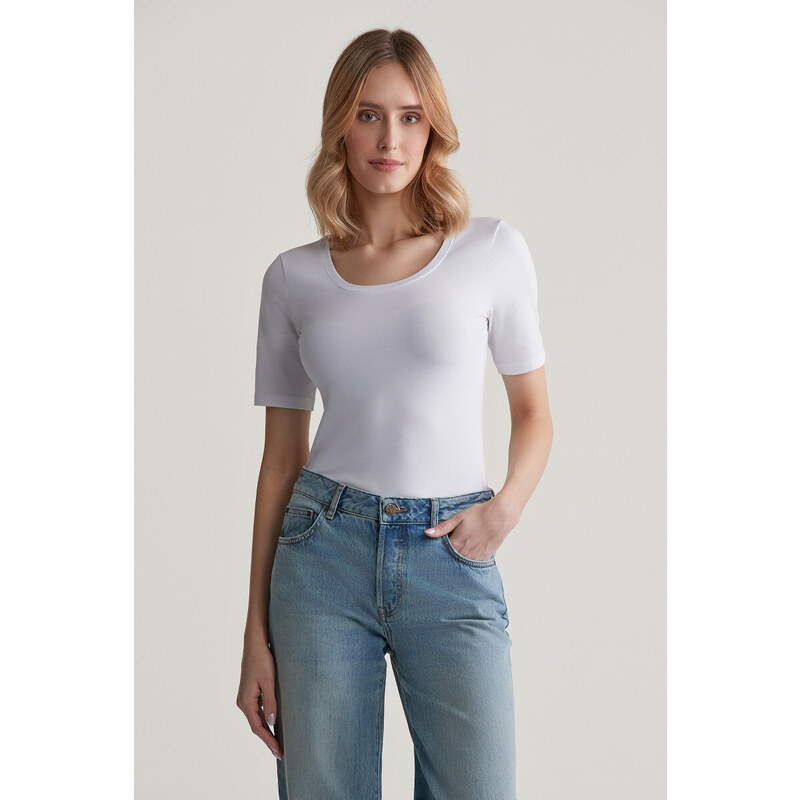 TRIČKO GANT SLIM COT/ELA SS SCOOP NECK TOP WHITE