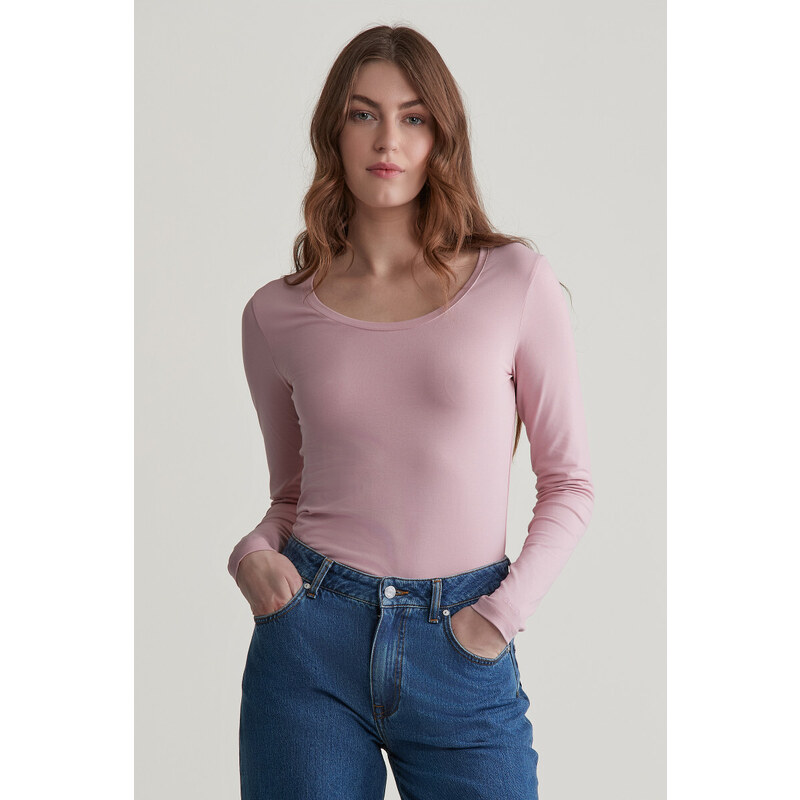 TRIČKO GANT SLIM COT/ELA LS SCOOP NECK TOP DUSTY PINK