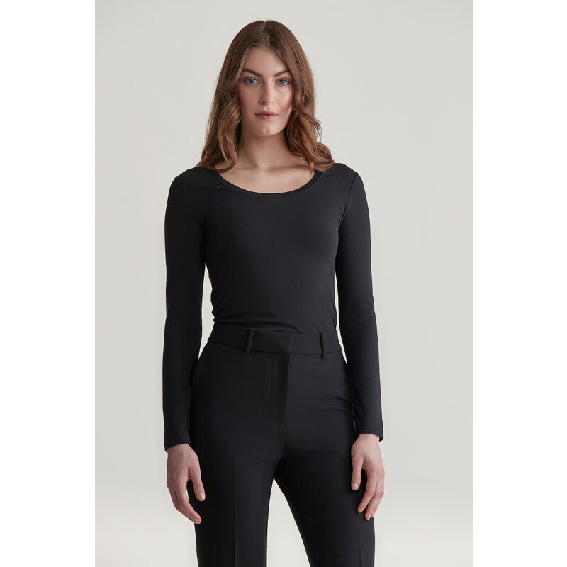 TRIČKO GANT SLIM COT/ELA LS SCOOP NECK TOP BLACK 96191942